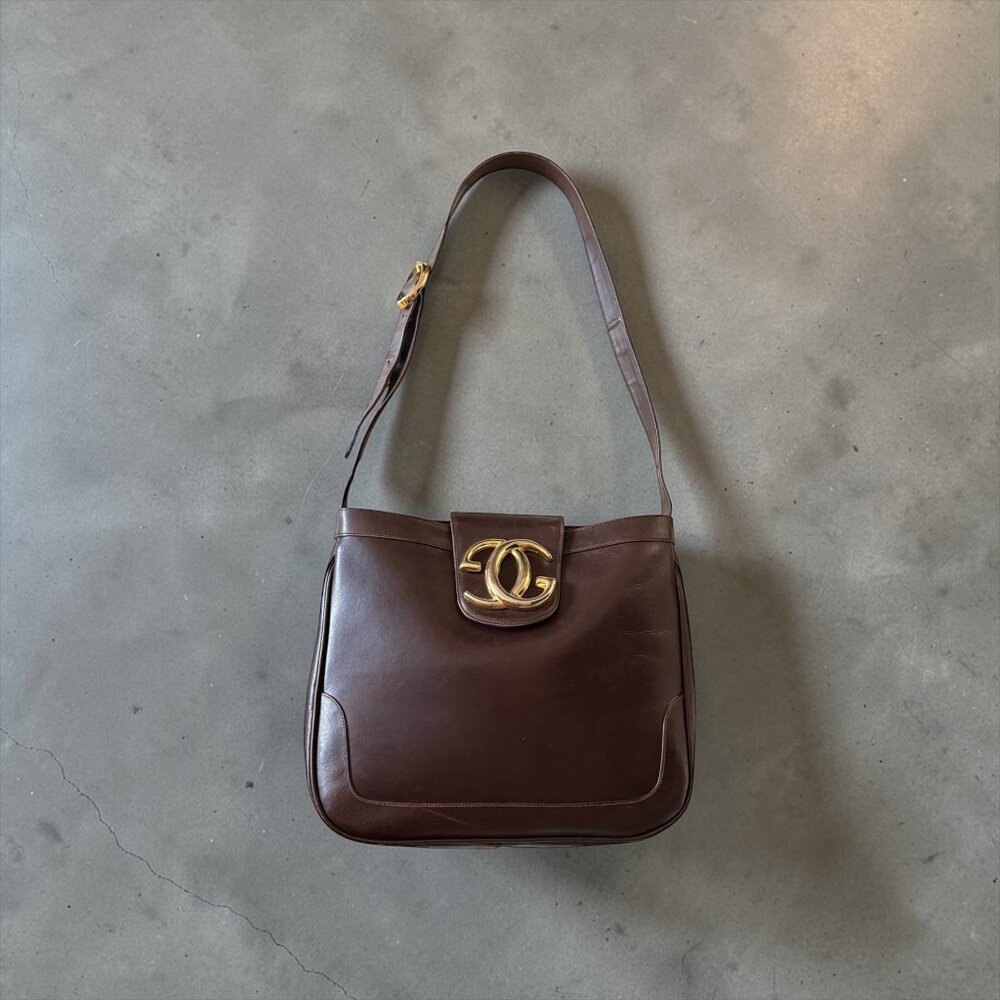 Gucci Vintage Brown Leather GG Logo Shoulder Bag - Picture 1 of 8